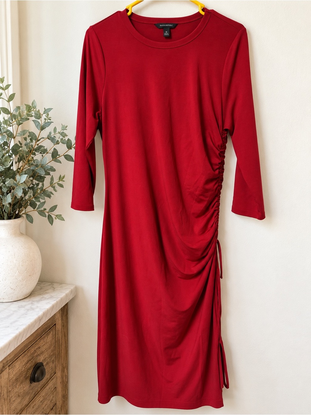 Banana Republic Cranberry Red Ruched Side Midi Dress, Women’s Medium